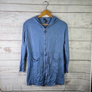 JERA Collection Blue Hooded Zip Front Lightweight Cardigan Jacket Women's L